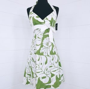 Tropical Green White Vintage Halter Dress